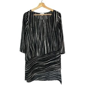Halston Black & White Wood Grain Striped Long Sleeve Tunic M